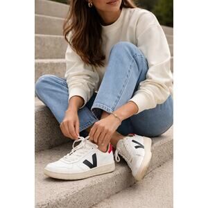 Veja V-10 Nautico Pekin Leather Sneakers White Black Red Women’s US 9 EUR 40